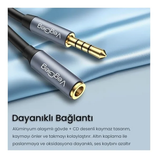 Veggieg 3.5mm Trss Aux Kulaklık Mikrofon Ses Uzatma Kablosu 1 Metre - Görsel 4