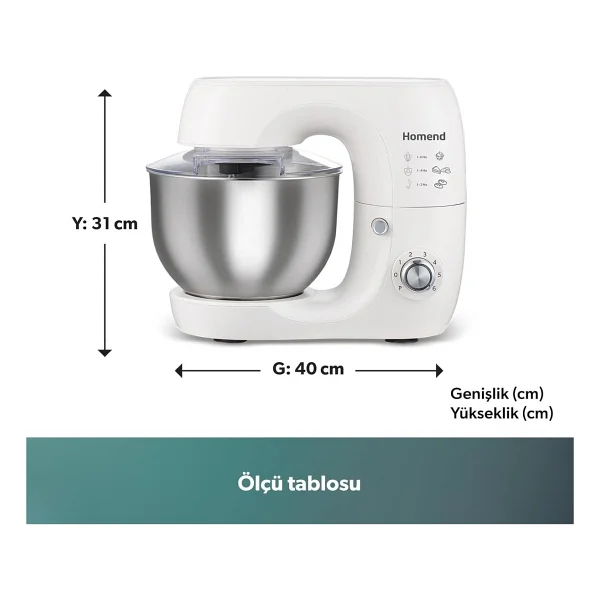 Homend Profashion 3082h Krem 1200 W 5.2 Lt Stand Mikser - Görsel 3
