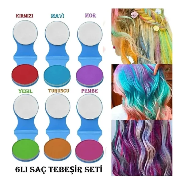 Hb Tasarım 6'lı Saç Tebeşiri Saç Boyası Seti - Geçici Renkli Saç Boyası, T001hb - Görsel 3