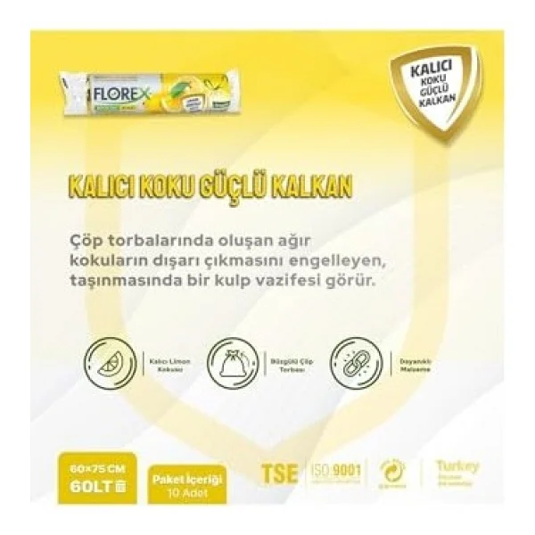 Florex Limon Kokulu Büzgülü Büyük Boy Çöp Poşeti 10'lu 5 Adet - Görsel 3