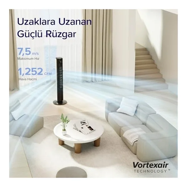 Levoit Kule Vantilatör Için Yatak Odası, 7,5 M/S, 23 W, 25 Db Sessiz Sütun, Uzaktan Kumandalı, - Çok Renkli - Görsel 3