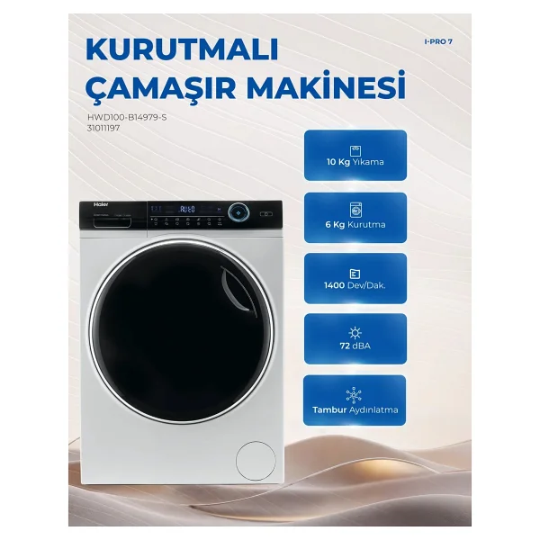 Haier Hwd100-B14979s 1400 Devir 10 Kg /6 Kg Kurutmalı Çamaşır Makinesi - Görsel 10