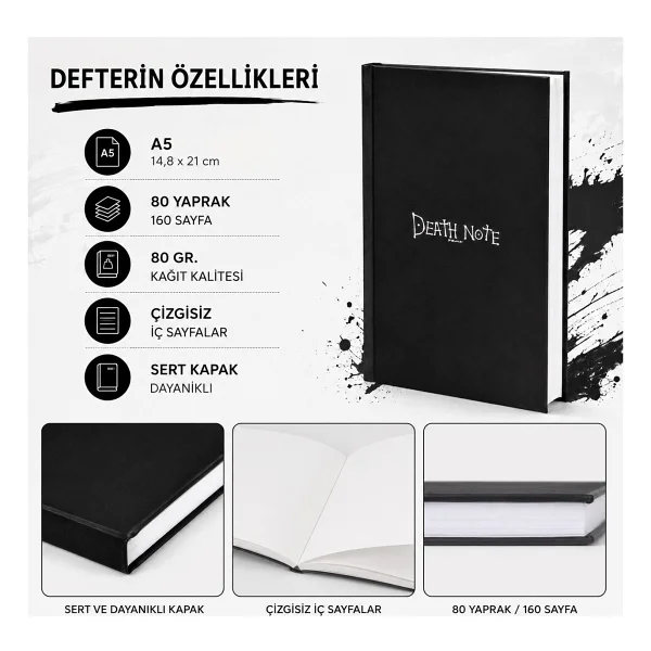 A5/80yp/70gr./Death Note Konsept Defter - 421-Siyah - Ciltli Defter , Konsept Defter , Fantazi Defter - Görsel 3