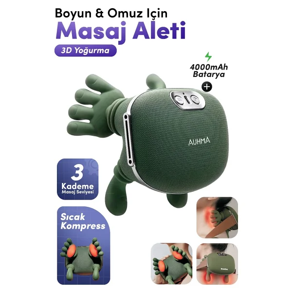 Auhma Amg38 Şarjlı Isıtmalı Boyun Ve Omuz Masaj Aleti - 3d Yoğurma Derin Doku Shiatsu Masaj Cihazı (45°c Heat Therapy) - Görsel 4