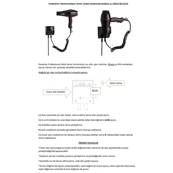Powertec Tr-301 2500 W Askı Aparatlı Saç Kurutma Makinesi - Görsel 3