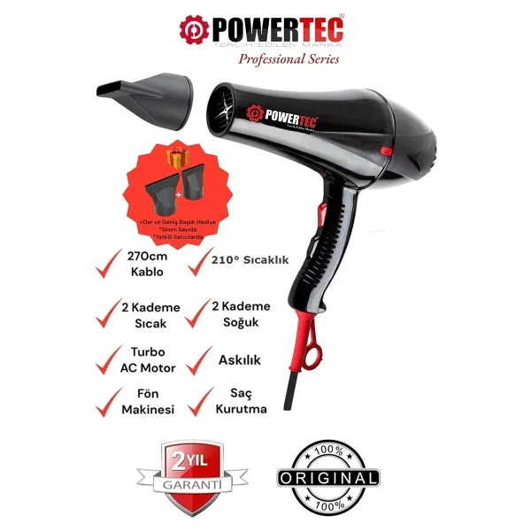 Powertec Tr-901 Turbo Profesyonel 2000 W 12 Adet Fön Makinesi - Görsel 2