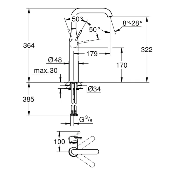 Grohe Essence XL 24170001 Krom Tek Kumandalı Lavabo Bataryası - Görsel 3
