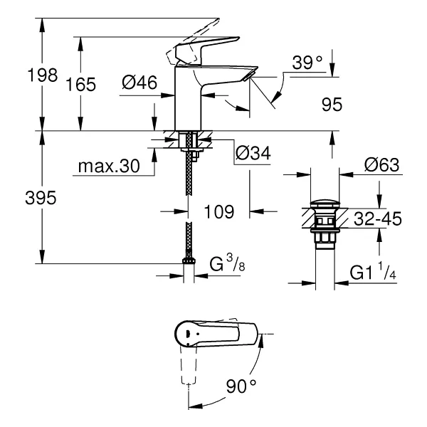 Grohe Start S 23551002 Krom Tek Kollu Lavabo Bataryası - Görsel 3
