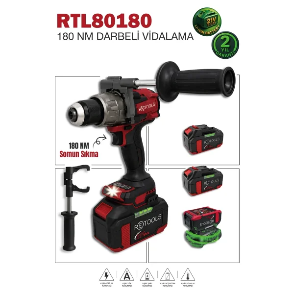 Retools Rtl80180 21 V Çift Akülü 4 Ah Darbeli Vidalama Makinesi - Görsel 7