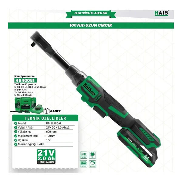 Hais Pro Rb-Jl100al 21 V Çift Akülü 2 Ah Somun Sıkma Makinesi - Görsel 3