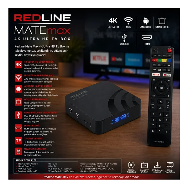 Redline Mate Max Android TV Box Stick 4K - Görsel 5