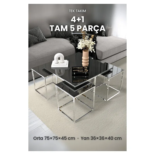 Home Plus Mobilya 4+1 Gold Kaplama Bronz Ayna Orta Sehpa - Görsel 8