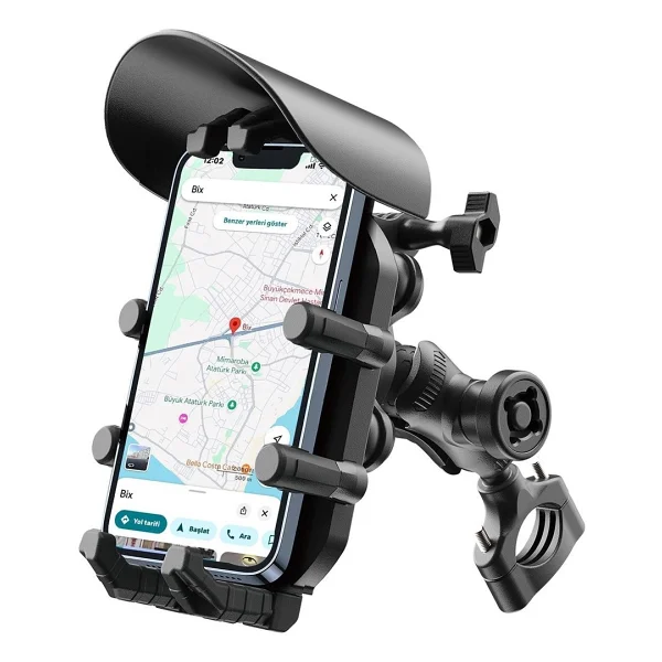 Gidon Bağlantılı Güneş Ve Yağmur Korumalı 360 Derece Ayarlanabilir Motosiklet Bisiklet Telefon Tutucu - Görsel 5