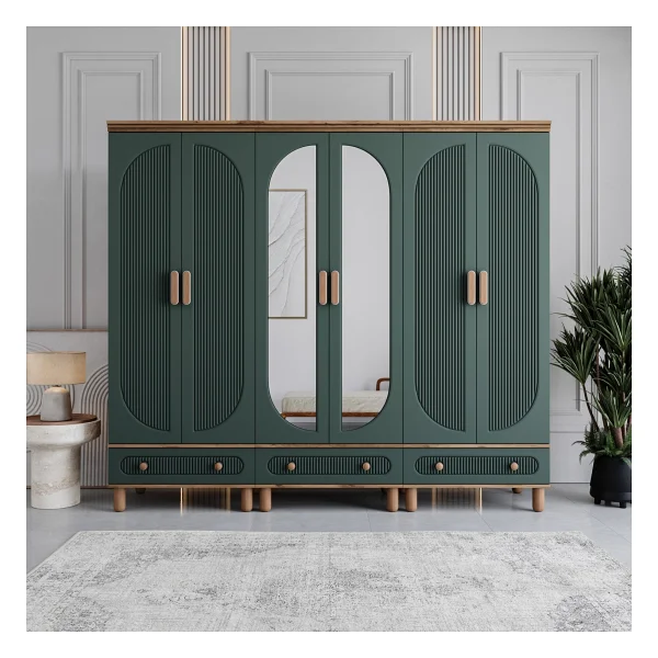 Monzıo Milen 6 Kapaklı Çekmeceli Gardırop Tamamı Mdf (Beyaz) - Görsel 6