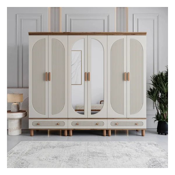 Monzıo Milen 6 Kapaklı Çekmeceli Gardırop Tamamı Mdf (Beyaz) - Görsel 8