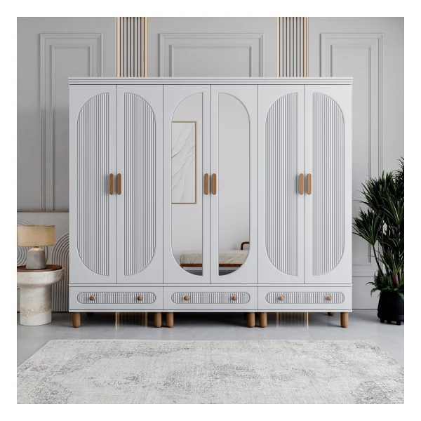 Monzıo Milen 6 Kapaklı Çekmeceli Gardırop Tamamı Mdf (Beyaz) - Görsel 5