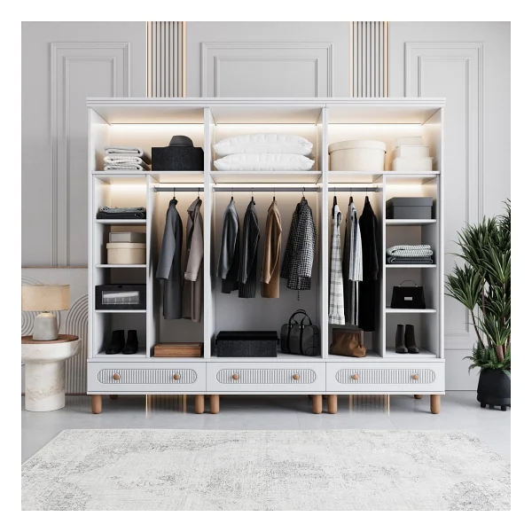 Monzıo Milen 6 Kapaklı Çekmeceli Gardırop Tamamı Mdf (Beyaz) - Görsel 3