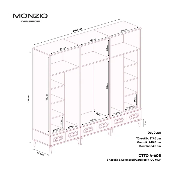 Monzio Otto Çekmeceli 6 Kapaklı Gardırop - Görsel 4