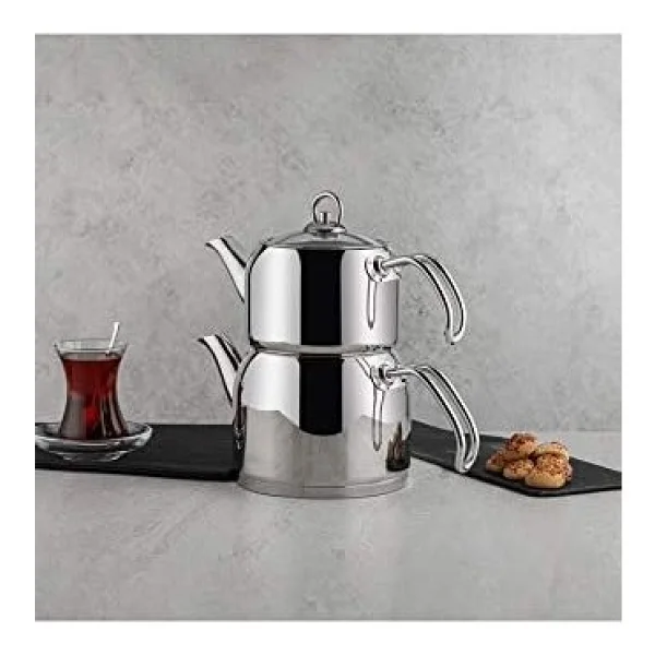 Nehir Modern Mini Küçük Boy 0.8-1.6 Lt. Paslanmaz Çelik Çaydanlık Takımı - 0 - Siyah - Option-1 - Görsel 4