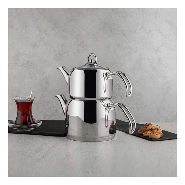 Nehir Modern Mini Küçük Boy 0.8-1.6 Lt. Paslanmaz Çelik Çaydanlık Takımı - 0 - Siyah - Option-1 - Görsel 3