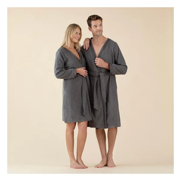 Chakra Floss Bambu Koyu Unisex Bornoz - Gri - Görsel 2