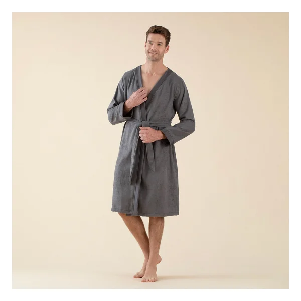 Chakra Floss Bambu Koyu Unisex Bornoz - Gri - Görsel 4
