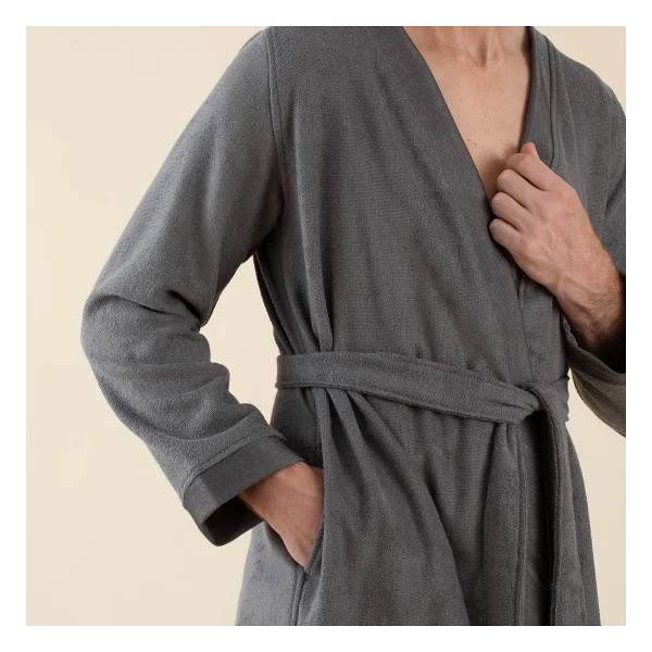 Chakra Floss Bambu Koyu Unisex Bornoz - Gri - Görsel 6