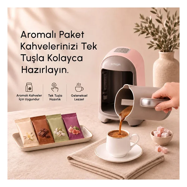 Emsan Kumda Pearly Pink Türk Kahve Makinesi - Görsel 7