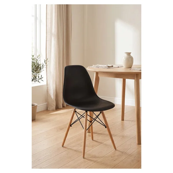 Seduna Siyah Eames Sandalye - Natural Ahşap Ayaklı - Görsel 4