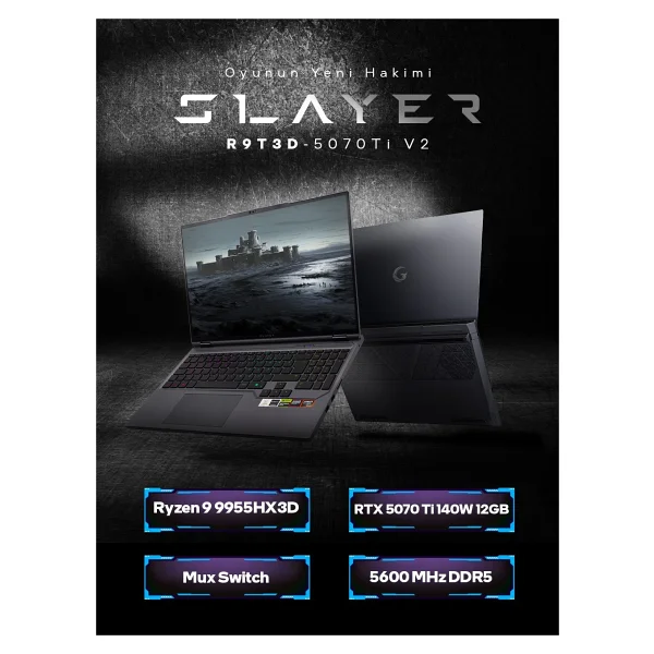 Game Garaj Slayer R9t3d-5070tı V2 C4 AMD Ryzen 9 9955hx3d 32gb RAM 1tb SSD Rtx5070tı 16" 300hz Qhd+ Ips Freedos Gaming Laptop - 1 TB - 32 GB - Görsel 3