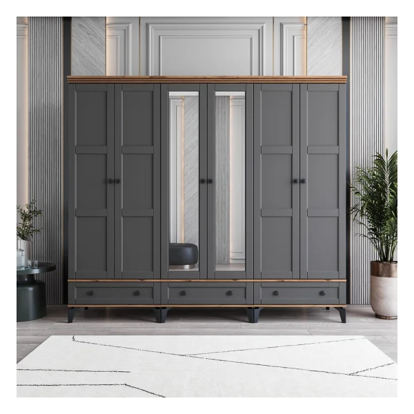 Monzıo Karin 6 Kapaklı Çekmeceli Gardırop Tamamı Mdf - Görsel 6