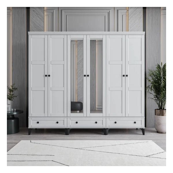 Monzıo Karin 6 Kapaklı Çekmeceli Gardırop Tamamı Mdf - Görsel 5