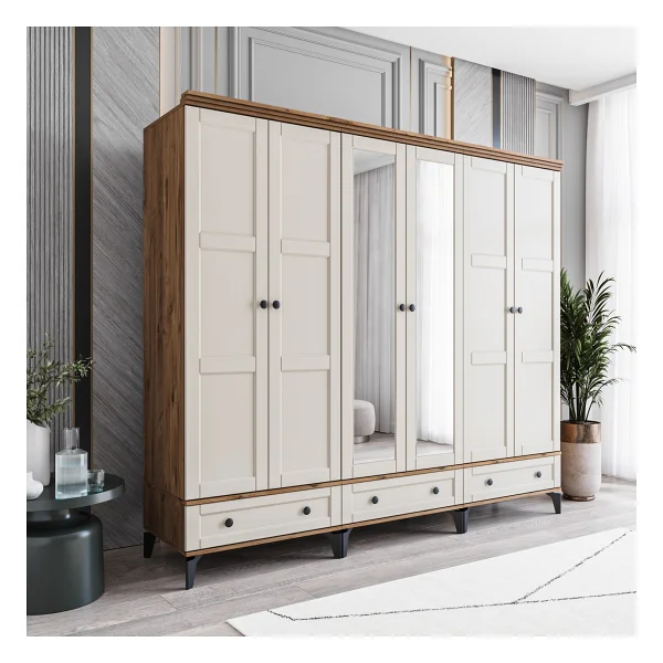 Monzıo Karin 6 Kapaklı Çekmeceli Gardırop Tamamı Mdf - Görsel 2