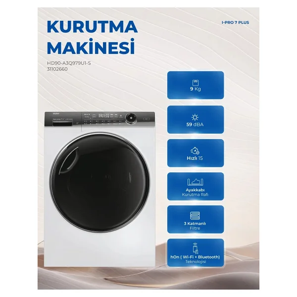 Haier Hd90-A3q979u1 Wi-Fi 9 Kg Çamaşır Kurutma Makinesi - Görsel 6