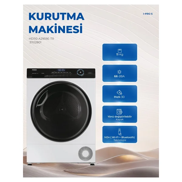 Haier Hd110-A2959e-Tr Wi-Fi 11 Kg Çamaşır Kurutma Makinesi - Görsel 5