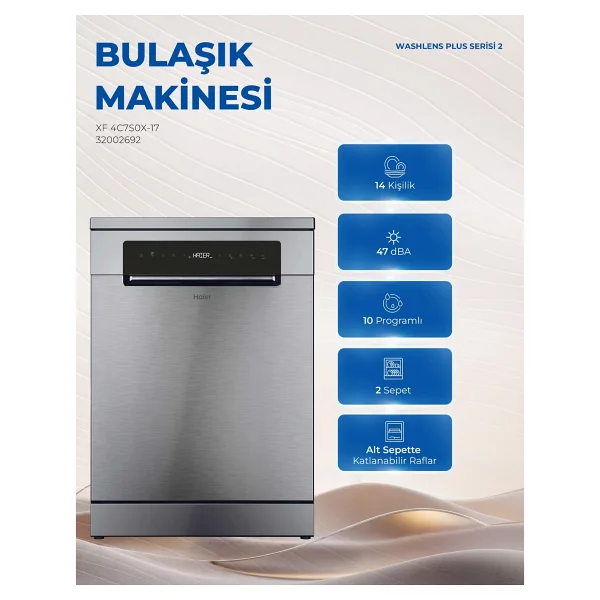 Haier Xf 4c7s0x-17 Wi-Fi 10 Programlı Bulaşık Makinesi - Görsel 6
