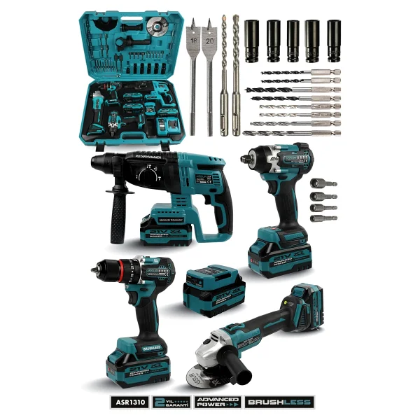 Assur Profesyonel 21v Akülü Kırıcı Delici Hilti & Taşlama & Matkap & Somun Sıkma Sökme 4'lü Set - Görsel 5