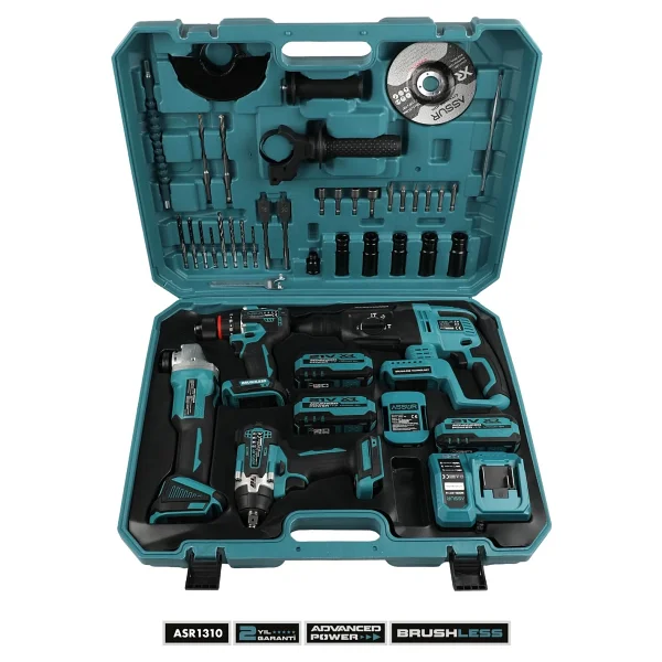 Assur Profesyonel 21v Akülü Kırıcı Delici Hilti & Taşlama & Matkap & Somun Sıkma Sökme 4'lü Set - Görsel 2
