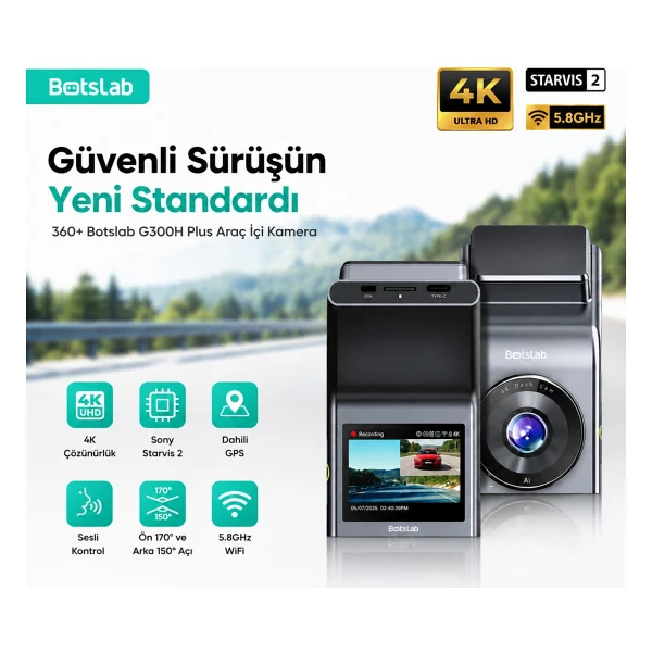 Botslab 360+ G300h Plus 4K Ön Ve Arka Araç Kamerası Seti - Görsel 4