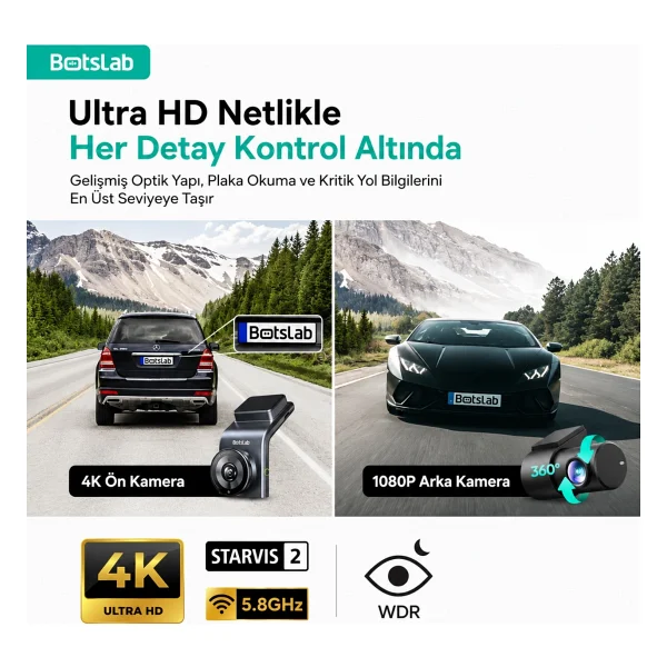 Botslab 360+ G300h Plus 4K Ön Ve Arka Araç Kamerası Seti - Görsel 5