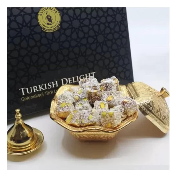 Altın Cezve Çifte Kavrulmuş Antep Fıstıklı Hindistan Cevizli Lokum 200 Gr - Görsel 5