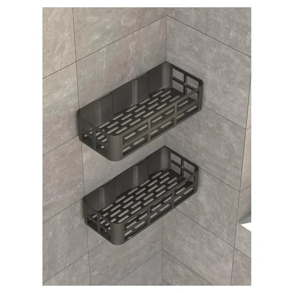 3 Lü Banyo Düzenleyici Organizer Şampuanlık Havlupan Askısı Havluluk Siyah Banyo Duş Mutfak Rafı - Görsel 2