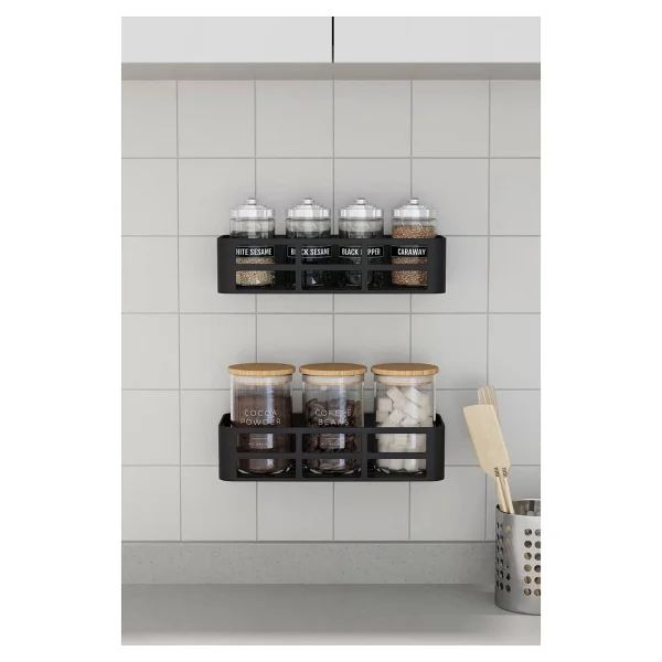 3 Lü Banyo Düzenleyici Organizer Şampuanlık Havlupan Askısı Havluluk Siyah Banyo Duş Mutfak Rafı - Görsel 3