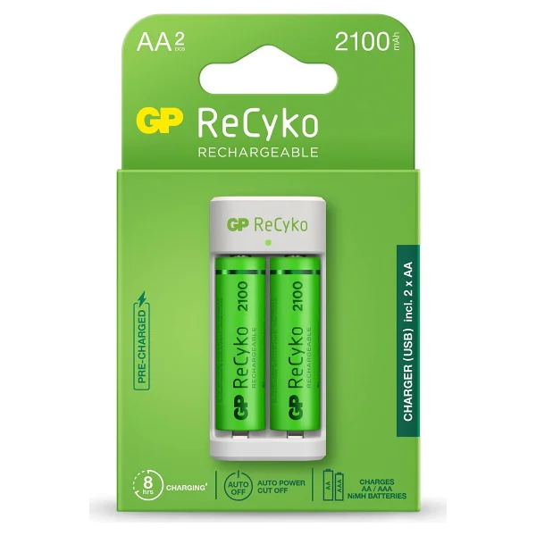 Gp E211 USB Pil Şarj Aleti + 2000 mAh 2'li Şarjlı Aa Kalem Pil - Görsel 2