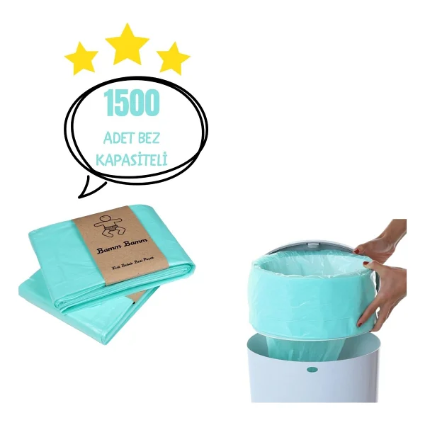 Bamm Bamm 16l Korbell Çöp Kutuları İleuyumlu Toplam 1500 Adet Bebek Bezi Kapasiteli 2 Paket Çöp Poşeti - Görsel 2