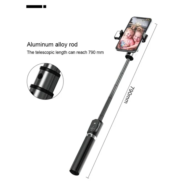 LED Işıklı Selfie Çubuğu Bluetooth Kumandalı Kablosuz Tripot Selfie Monopod Selfie Stick Siyah - Görsel 4