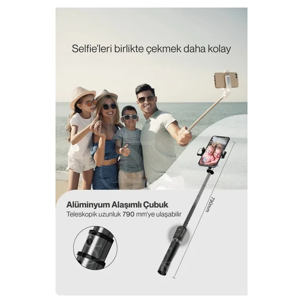 LED Işıklı Selfie Çubuğu Bluetooth Kumandalı Kablosuz Tripot Selfie Monopod Selfie Stick Siyah - Görsel 5