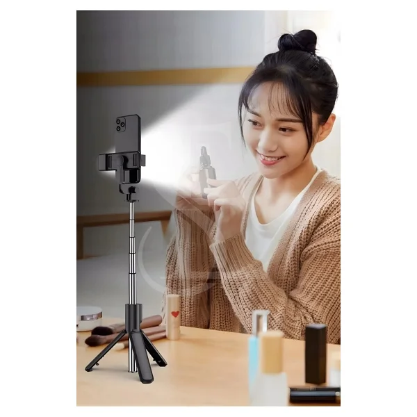 LED Işıklı Selfie Çubuğu Bluetooth Kumandalı Kablosuz Tripot Selfie Monopod Selfie Stick Siyah - Görsel 8