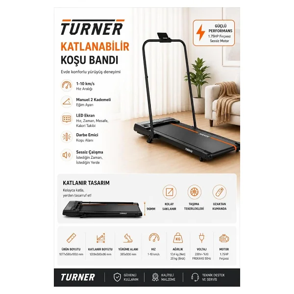 Voit Turner Work Masalı Katlanabilir Koşu Bandı - Görsel 3