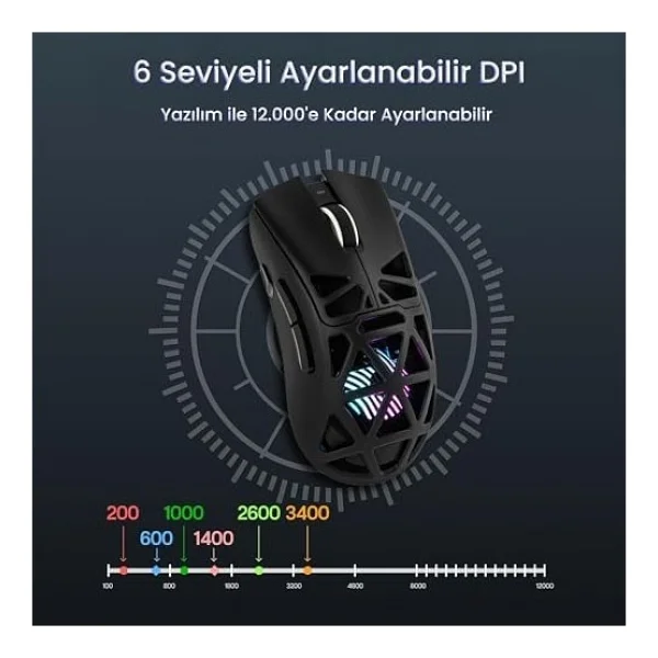 Aula Sc620 Siyah Şarjlı Optik Kablolu/Kablosuz Oyuncu Mouse - Görsel 2